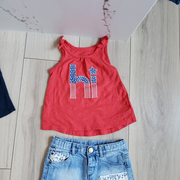 Summer Girls 2T Lot Gap Red White Blue Tank Tops Denim 4th Of July Skirt Set - Picture 3 of 13